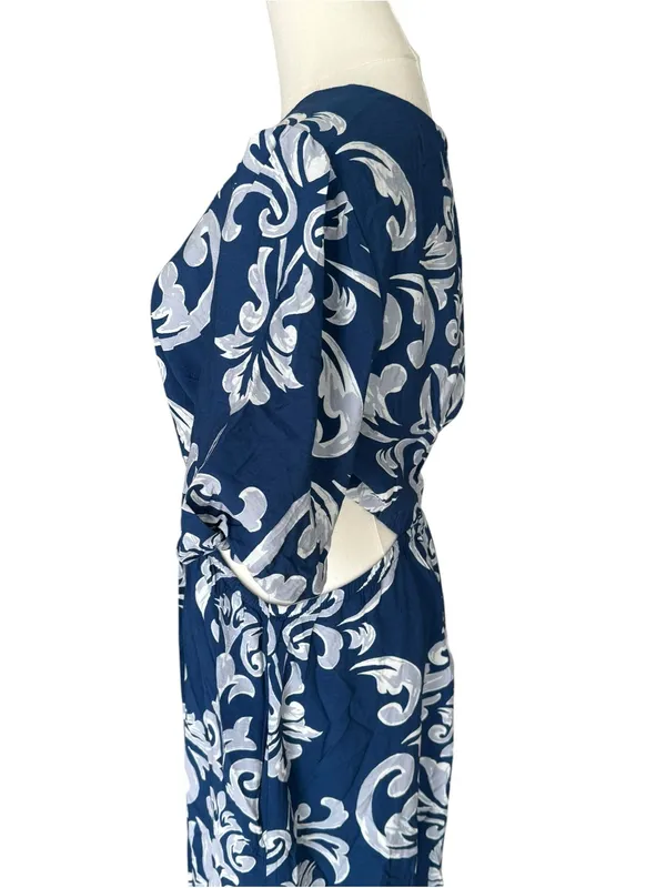 Abercrombie - Short-Sleeve Cutout Maxi Dress Navy Blue White Size M - Image 4