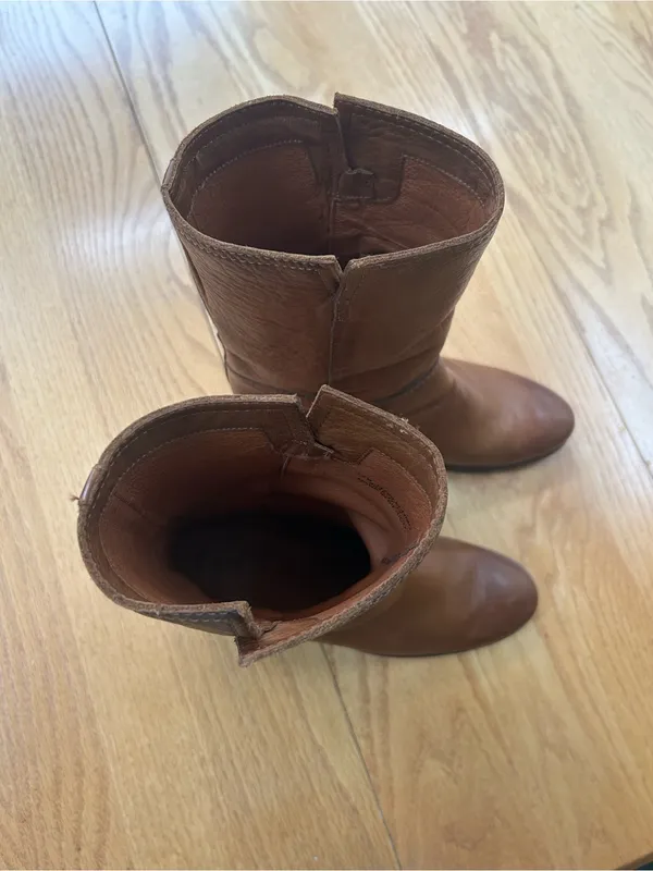 Frye Nora Mid Leather Pull On Boots Cognac Brown Block Heel Women's Size 10 B - Image 4