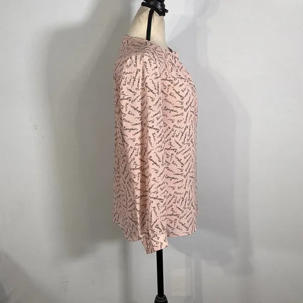 Banana Republic Factory Blouse Women's Size Small Pink Long Sleeve French Words - Image 4