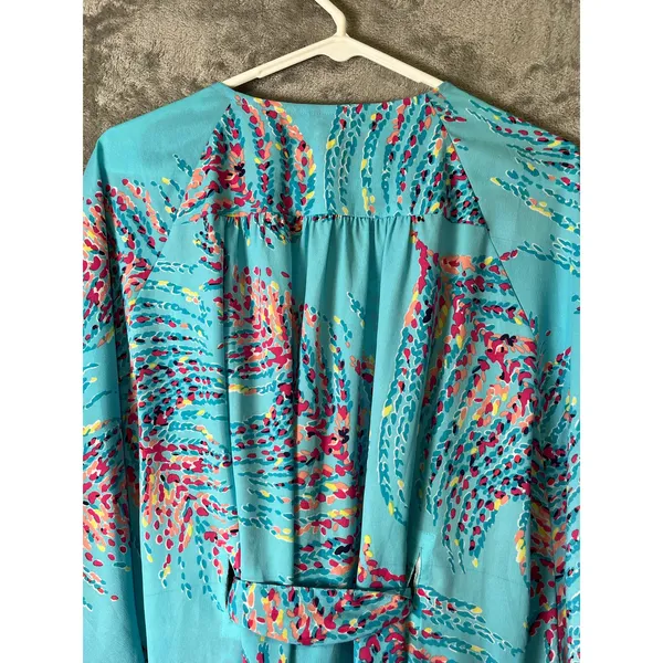 Lilly Pulitzer Wilda Cover Up Dress Small Blue Beaded Tie Waist Resort Swim Silk - Image 4