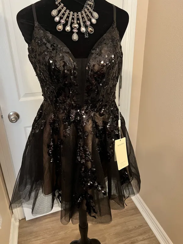 Stacees black a line homecoming fairy core dress with lace and corset - Image 7