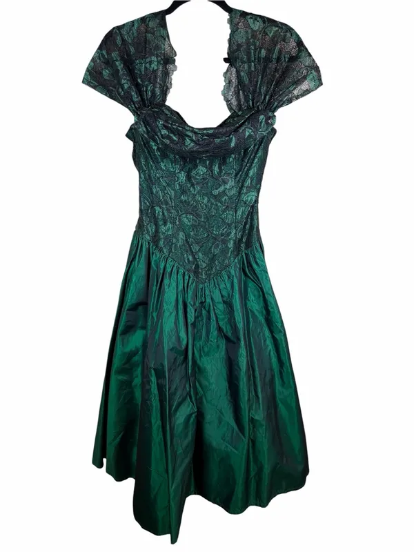 Lorelie Vintage Emerald Lace Tulle Bow Prom Dress Romantic Gothic Ethereal Sz 10 - Image 2