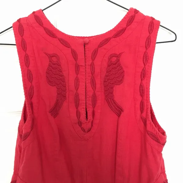 Free People Red Birds of a Feather Embroidered Mini Dress 12 Boho Folk Romantic - Image 12