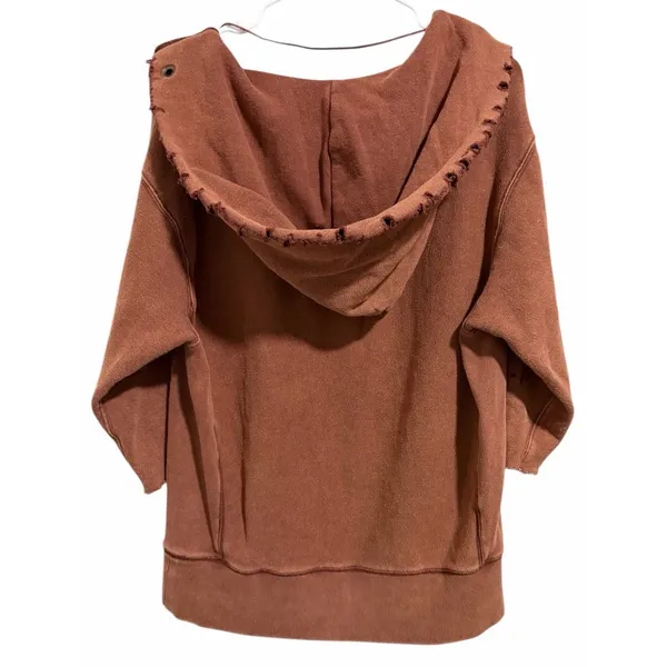 Free‎ People West Track Distressed Hoodie Brown Women's Size Small - Image 2