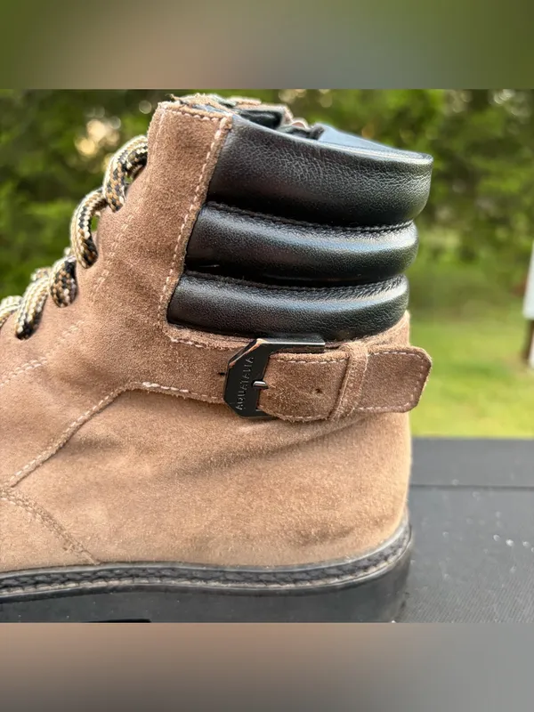 Aquatalia Mayra Weatherproof Suede Ankle Moto Boots Brown Size 10.5 - Image 3