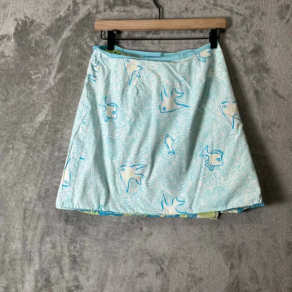 Vintage Lilly Pulitzer Reversible Floral Fish A-Line Mini‎ Skirt Blue Green 2 - Image 4