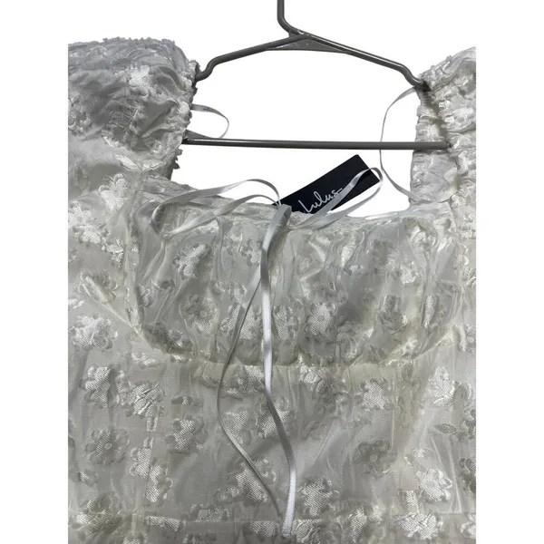 LULUS White Textured Floral Jacquard Mini Dress S - Image 4