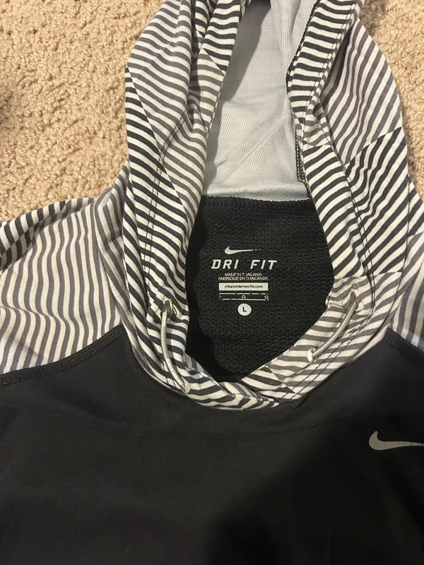Nike Black and White Striped Dri-FIT Hoodie - Image 3
