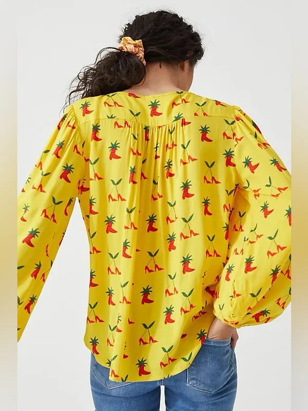 Anthropologie x Kendra‎ Dandy Strawberry and Cherry Print Knot Front Top Size 8 - Image 11