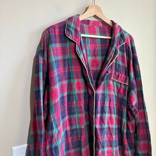 vintage long sleeved shift sleep dress button front red checkered y2k style M - Image 2