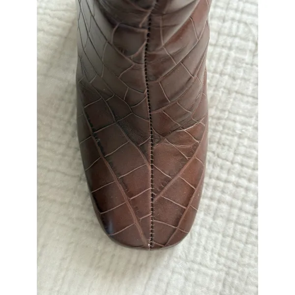 SCHUTZ Raff Croc-Embossed Leather Platform Boots US Size 6 B Brown Mid‎ Calf - Image 8