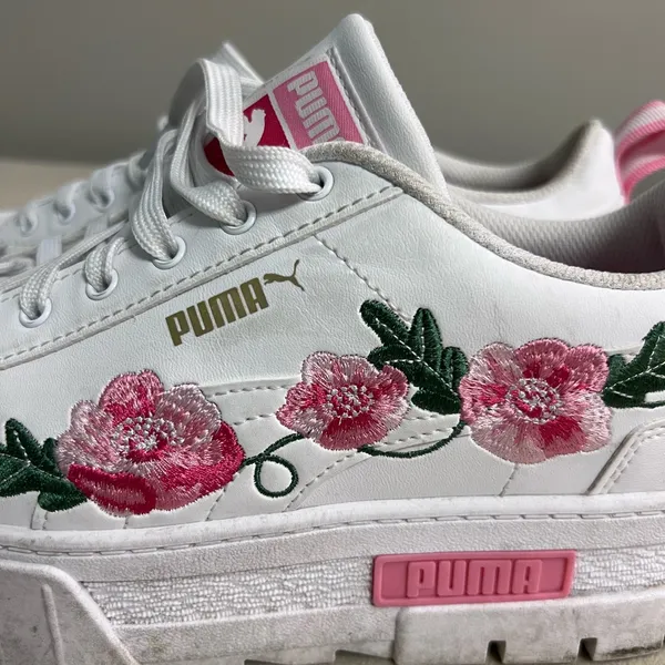 Puma Mayze Floral Platform Sneakers White Pink Embroidered Women’s 8.5 - Image 5