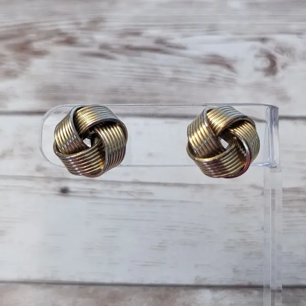 Vintage Clip On Earrings - Chunky Gold Tone Knot Design - Image 3