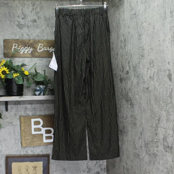 NWT Alex & Sophia Striped Wide-Leg Pleated Pinestripe Pants Black / Gold L - Image 5