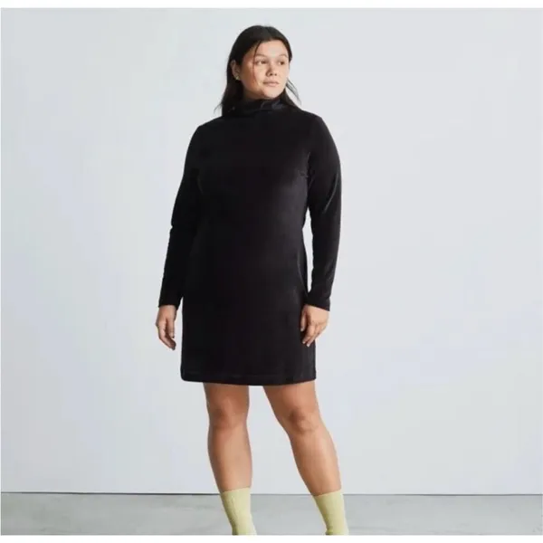Everlane Black The‎ Velour Mock Neck Long Sleeve Mini Dress - Image 5