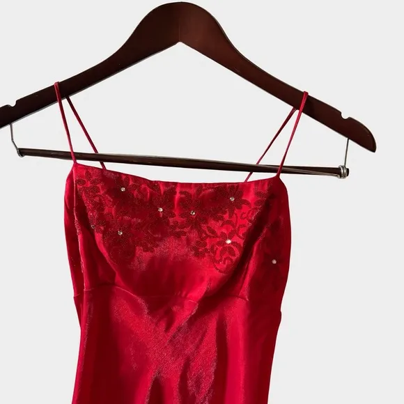 Vintage Y2K Red Satin Lace Up Slip Maxi Dress Size 5/6 Coquette Y2K‎ Glam - Image 5