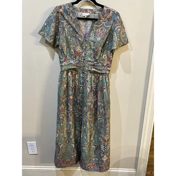 Boemo Dress Silky Paisley Maxi Size Large Short‎ Sleeve - Image 3