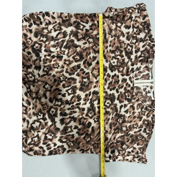 Maurices Womens Leopard Print Short‎ Sleeve Zipper Back Blouse Brown Size L - Image 7