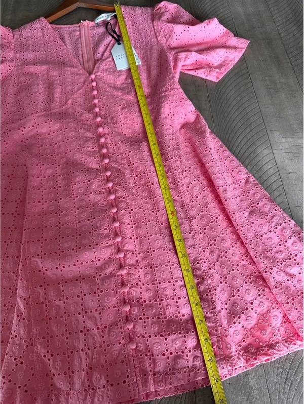 NWT English Factory Broderie Lace Puff Sleeve Mini Dress in Pink Women’s Medium - Image 11