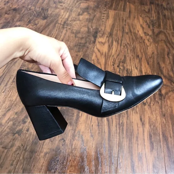 Kate Spade • Alia Buckle Leather Mule Loafers black block heel pump chunky - Image 10