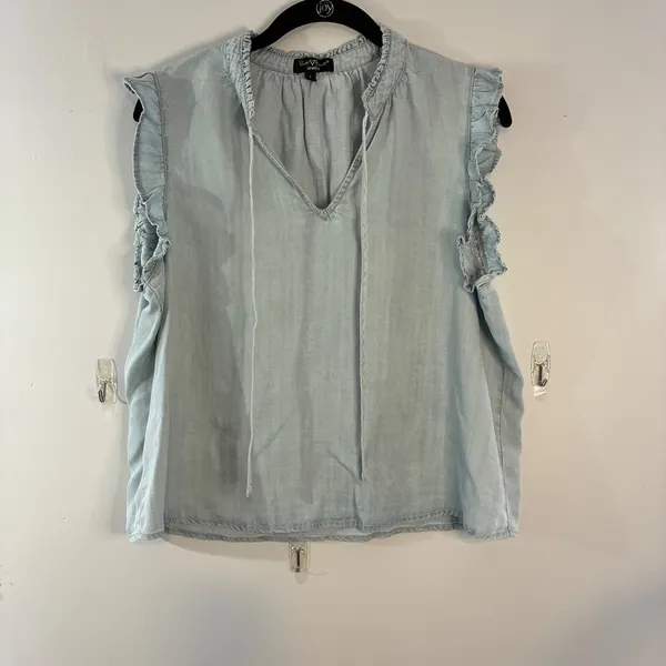 Velvet Heart Chambray Top Ruffle Sleeveless Tie Neck Casual‎ Casual Blouse-L - Image 2