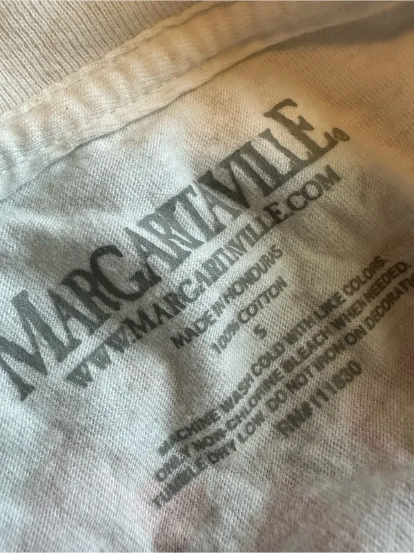 Margaritaville White Tee with Pink, Purple & Orange Sunset Palm Graphic - Image 3