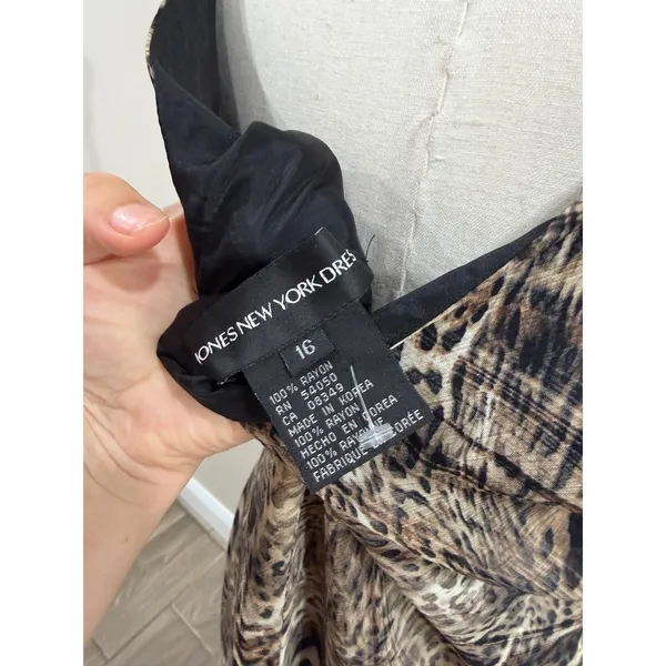 Jones New York Dress Vintage Leopard Print Midi Scarf Dress Brown Tan 16 - Image 6