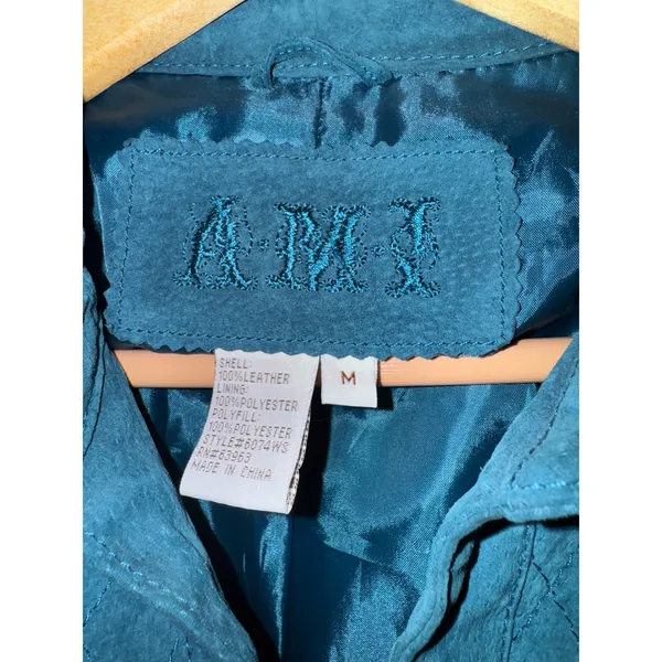 AMI Leather Jacket Women's Medium Teal Country Western‎ Suede Quilted Equestrian - Image 14