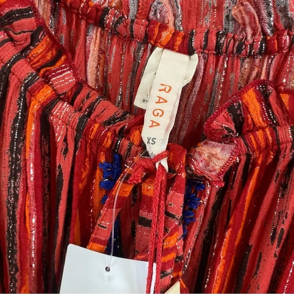 Raga Red Burnt Orange Metallic Thread Boho Tiered Dress Festival Size XS‎ - Image 9