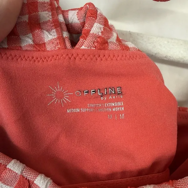 OFFLINE by Aerie Womens Sz M Red Gingham Seersucker Crop Top V Back Built In Bra - Image 4