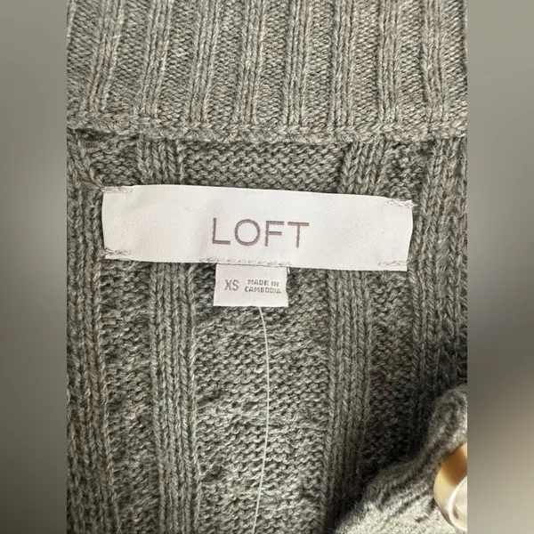 NWT LOFT Green Button-Up Cable Knit Preppy Cardigan Sweater Cotton Wool Blend - Image 6