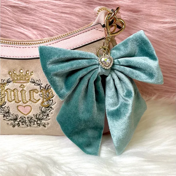 New Coquette Velour Teal Bow for Purse/ Bag/ Keychain - Image 3