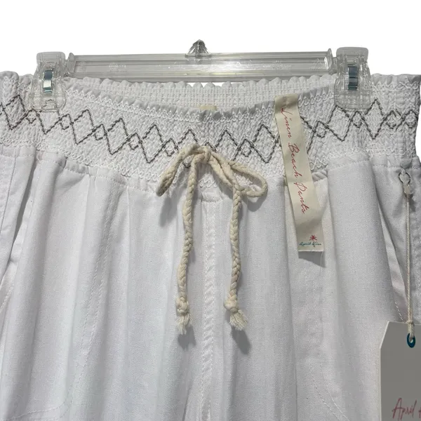 April Kiss Linen Pants Beach Summer Boho NWT High Waist Wide Leg SZ LG White - Image 3