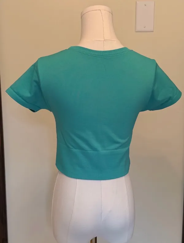 Offline by aerie short sleeve pine fitted ribbed hemline cropped top - Image 5