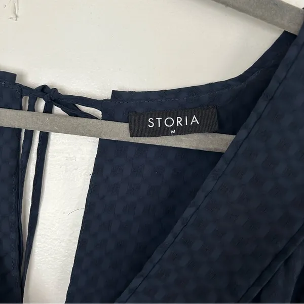 Storia Blue Tie Back Short Sleeve Flowy Cocktail Dress M - Image 2