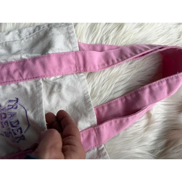 Trader Joe's Pink and White Canvas Tote Bag - Image 8