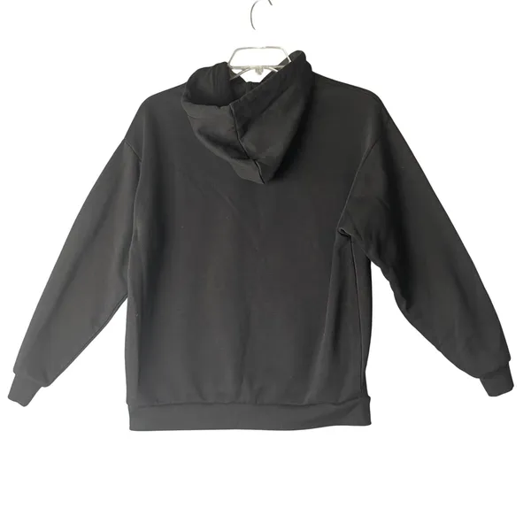 Pimkie Women‎ Black Solid Fleece Lined Pullover Hoodie Kangaroo Pocket Size S - Image 2