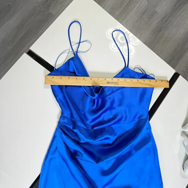 Zara Royal Blue Satin Cowl-Neck Mini Dress - Size Small 💙 - Image 15