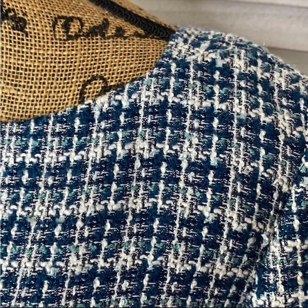 Ann Taylor Tweed Fringe Trim Boatneck Top Shirt‎ Blue White 8 Preppy Nautical - Image 6