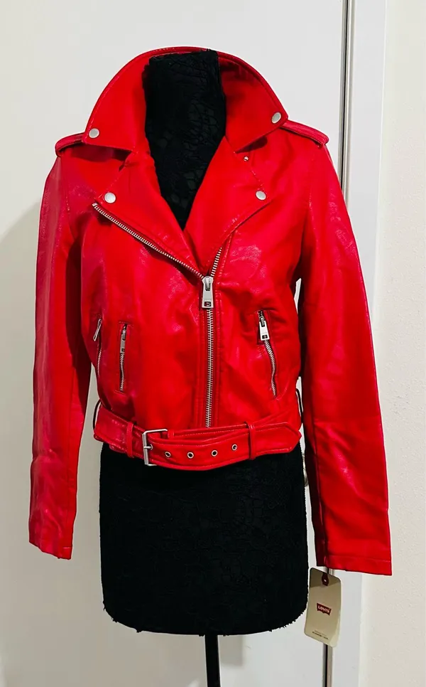 LEVI’s STRAUSS & CO Red Faux Leather Bomber Jacket - Image 2