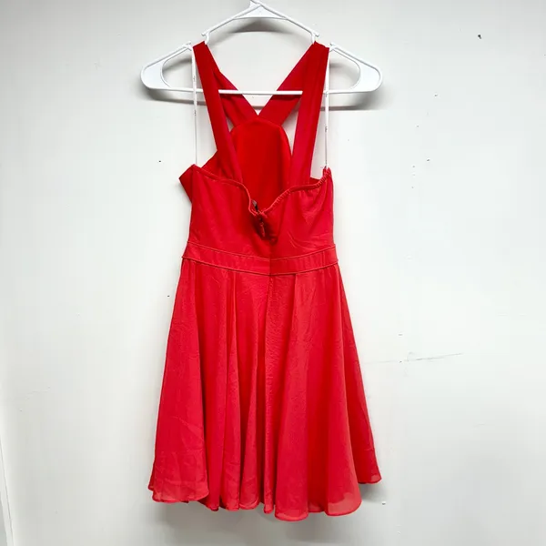 Lulus Women Flowy Forevermore Skater Mini‎ Dress in Coral Red Size Small - Image 4