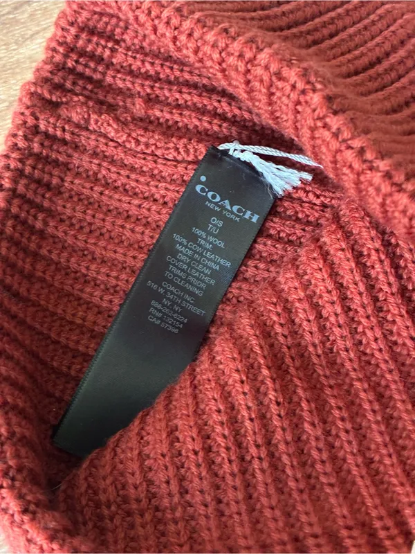 Coach Ribbed Wool Knit Beanie Hat, NWT, Rust - Image 8