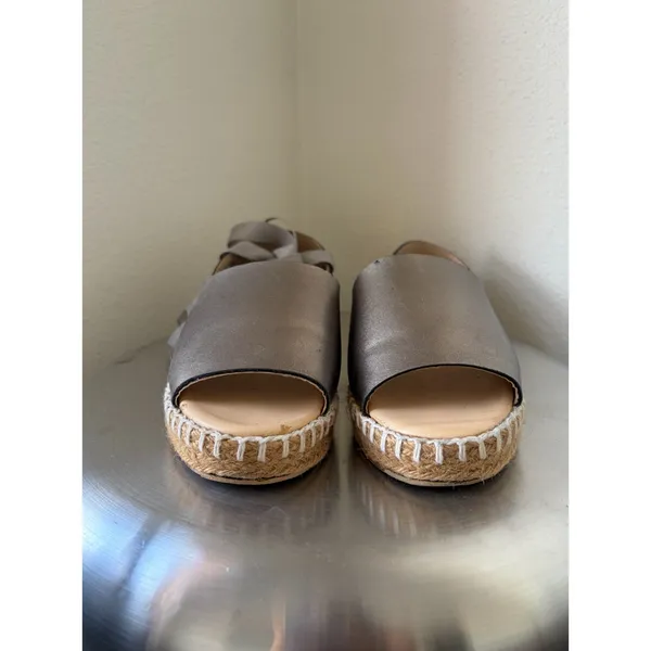 VESTIMENT Metallic Grey Espadrille Flatform Sandals Ribbon Tie Shoes Womens 6US - Image 2