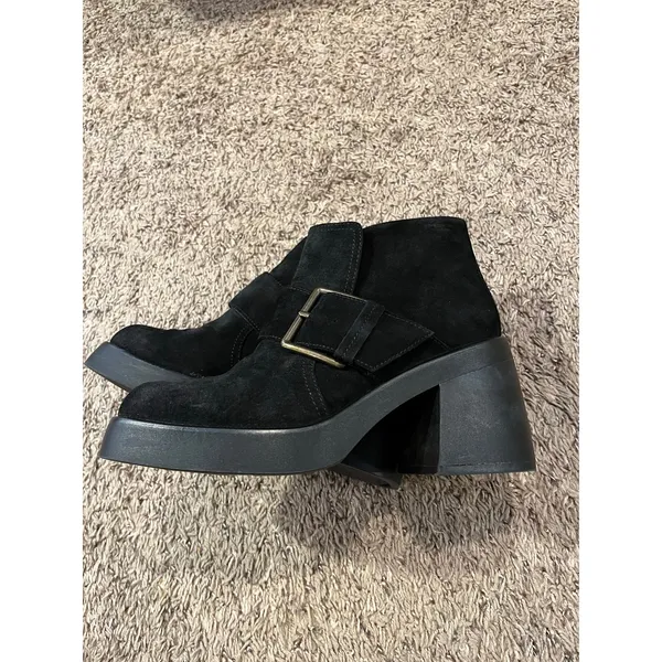 Vagabond Brooke Black‎ Suede Chunky Platform Ankle Boots Square Toe Buckle 7 - Image 4