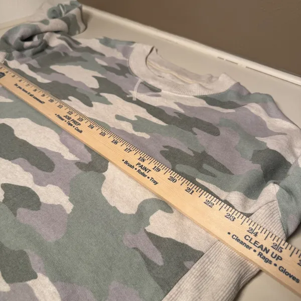 Aerie Womens Camo Crewneck Sweatshirt Large Grey Green Camouflage Side‎ Slits - Image 5