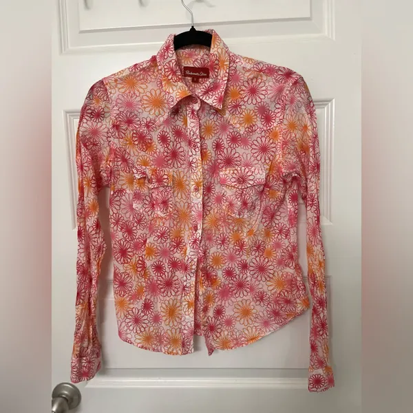 Panhandle Slim Pink and Orange Floral Button Down Shirt Size S - Image 8