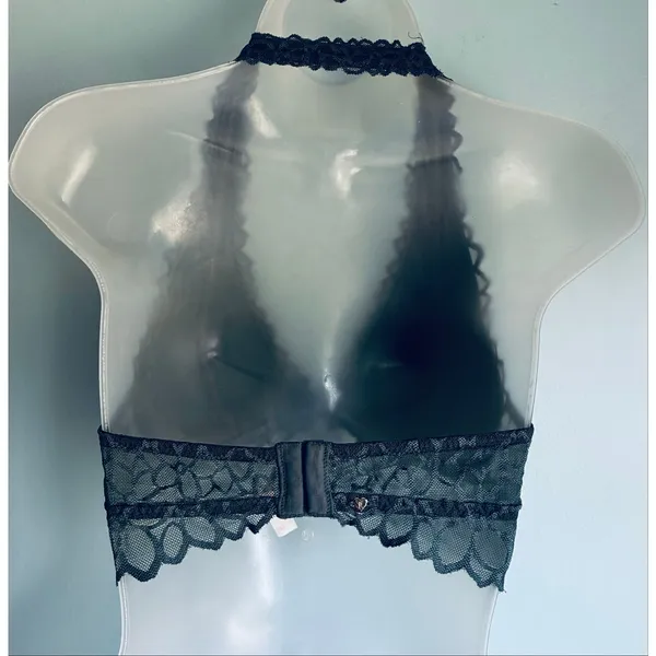 Victoria's Secret PINK Bralette Gray Lace Halter Floral Plunge Small - Image 3
