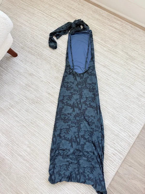 Blue Halter Neck Tie Maxi Dress - Image 5