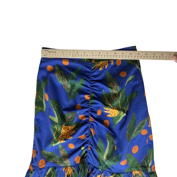 NWT Farm Rio Anthropologie Ruched Mini Skirt Small Blue Tropical‎ Fruit Vacation - Image 12