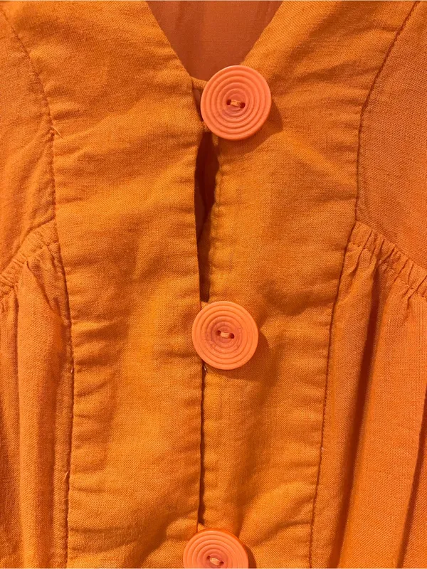 Reneé Flutter-Sleeve Linen Button-Front Midi Dress Pockets Orange Size Medium - Image 10